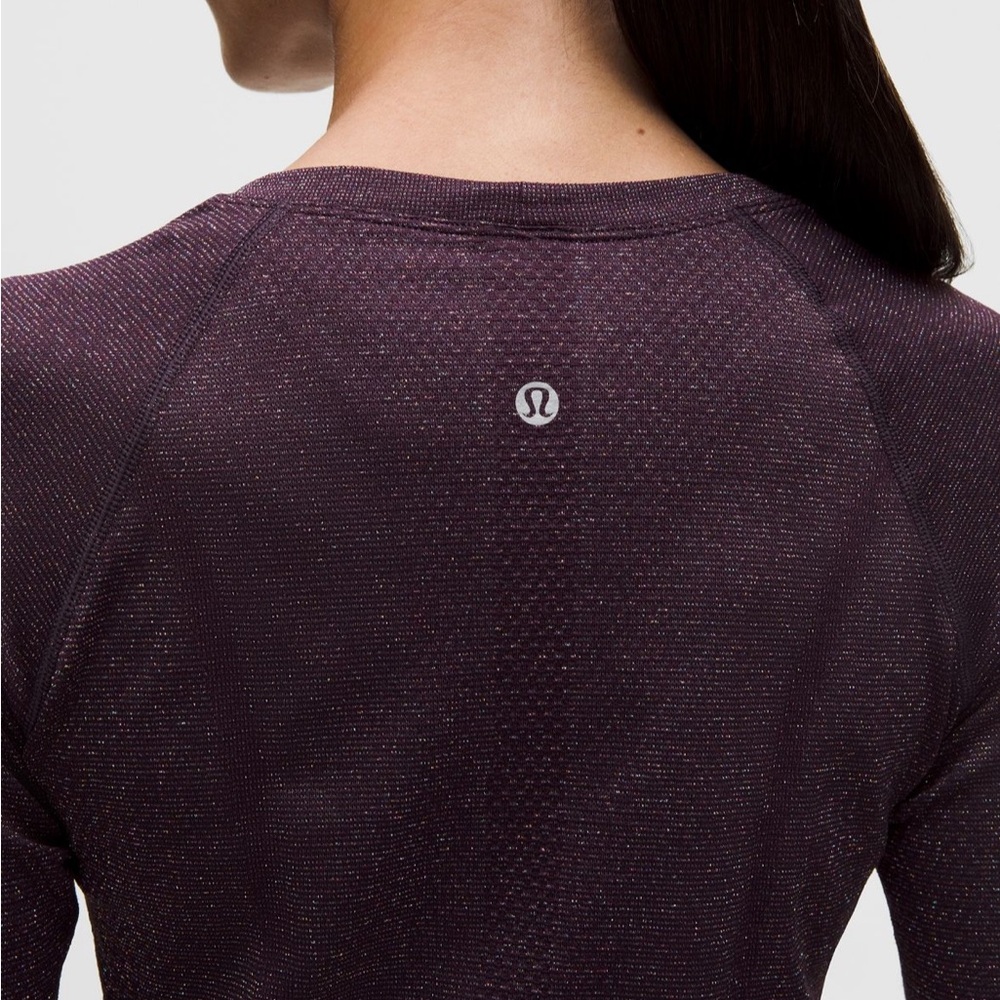 LULULEMON SWIFTLY TECH LONG SLEEVE 2.0 *SPARKLE IN BLACK PLUM/RAINBOW SZ 6 NWT - Picture 2 of 9
